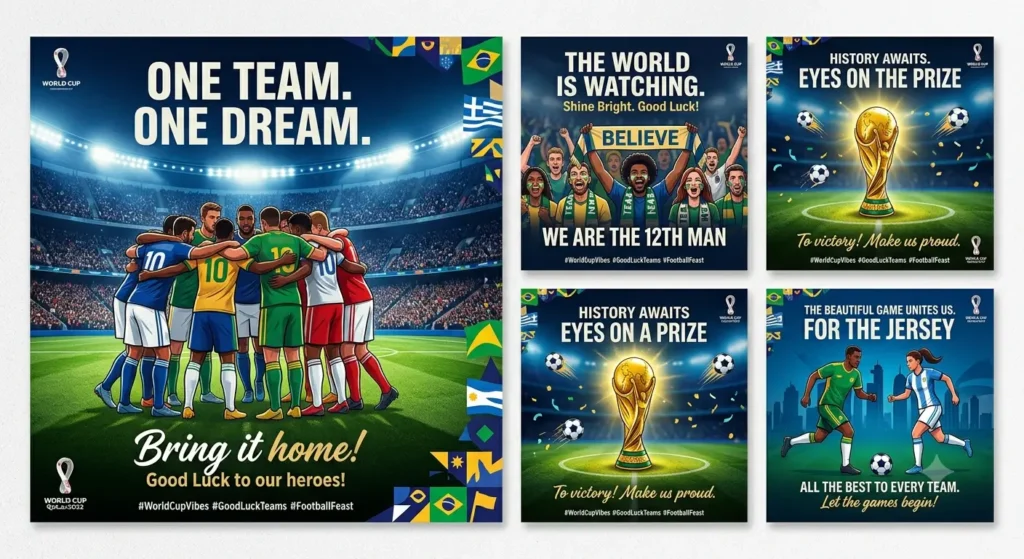 Social Media Captions for Good Luck FIFA World Cup Wishes for Teams and Fan